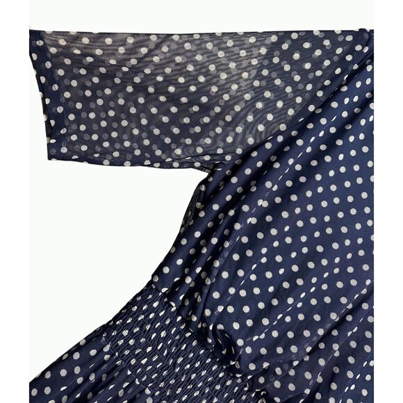 Kate & Lily Blue White Polka Dot V-Neck Midi Dress Elbow-Length Sleeves Size 16 - Picture 9 of 15